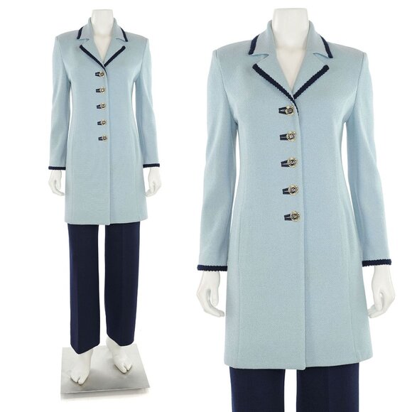 St. John Jackets & Blazers - St. John Collection 2Pc Long Jacket & Pant Suit in Blue Ice/Navy sz 6